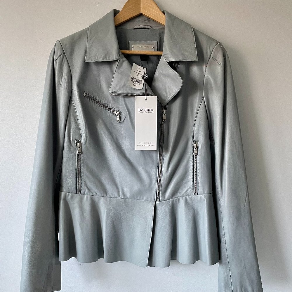 Danier Light Gray Leather Peplum Jacket